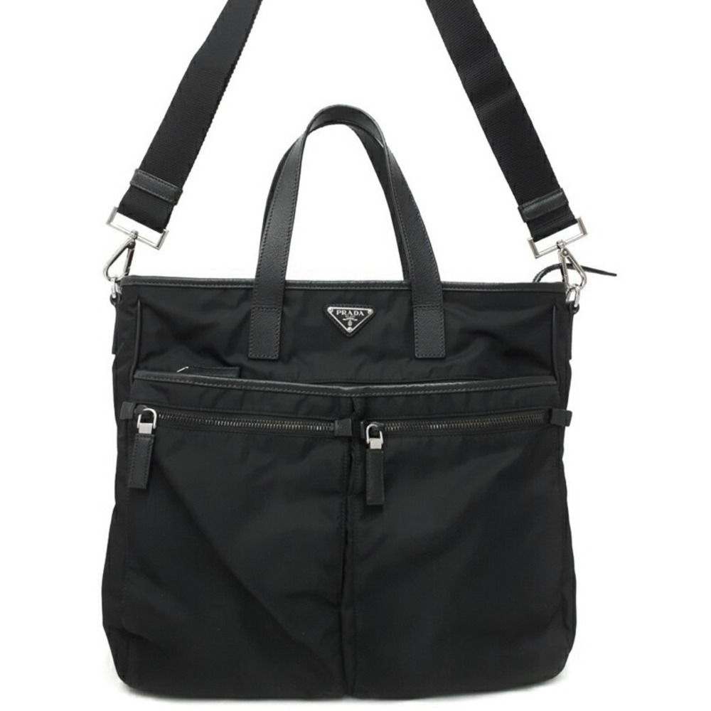 Prada ReNylon Saffiano leather tote Shoulder bag black